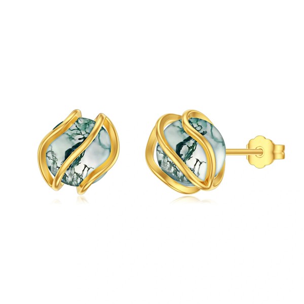 Ndocex Moss Agate Stud Earring for Women S925 Sterling Silver