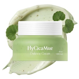 HyCicaMue Crema de defensa, hidratante coreano calmante para pieles sensibles, alivio del enrojecimiento, control de sebo en verano, hidratante ligera, reparación de barrera de mucina vegana Cica, crema facial, 1.69 onzas líquidas