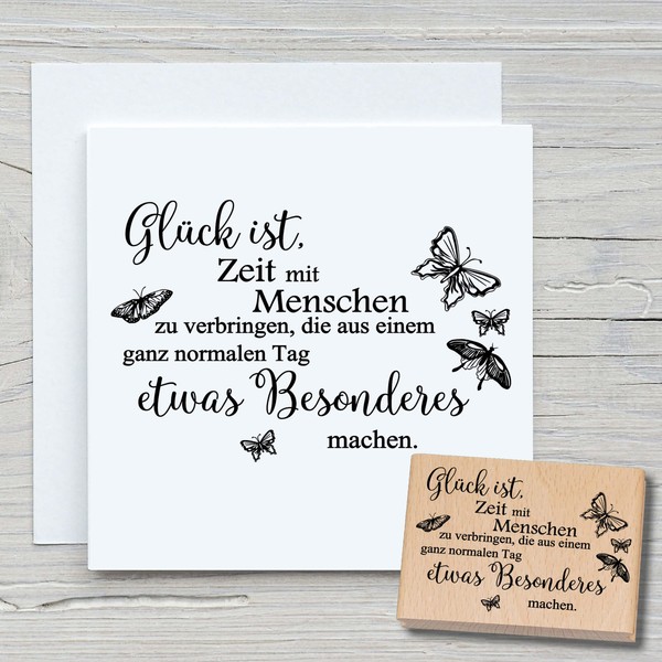 Newstamps Stamp Glück ist Zeit motif stamp large made of wood and rubber for card making, wooden stamps, sayings, sayings stamp, text stamp, lettering, scrapbook, textile stamp, decoration