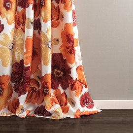 Lush Decor Room Darkening Window Curtain Panel Pair Leah Floral Insulated Grommet, 108" L, Red and Orange