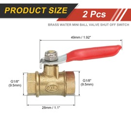 sourcing map 4Pcs Brass Water Mini Ball Valve Shut Off Switch, G1/8" Female x G1/8" Female Tubing Fitting Straight Coupling Adapter, 180 Degree Operation Handle, Brass Valve