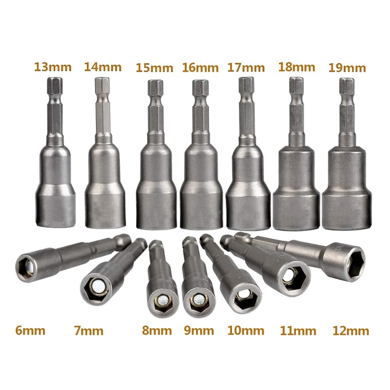 14 Pcs Magnetic Hexagon Socket, 6-19mm Hex Shank Magnetic Nut