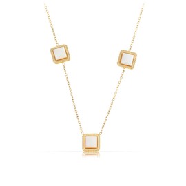Made by Nami Women's Gold Necklace with Square Gemstones Made of Surgical Stainless Steel Gold Chain Women's Gifts for Women Hypoallergenic Waterproof Jewellery Gift for Mum, Stainless Steel