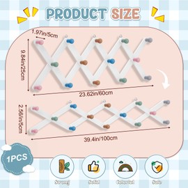 Suzile Kids Coat Rack Wall Mount Expandable Toddler Wooden Hanger Cute Coat Rack Rainbow Accordion Wall Hanger for Kids Children Hanging Backpack Bedroom Classroom Hat Clothes (Morandi Color)