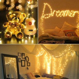 BrizLabs Copper Wire Fairy Lights, 20 m, 200 LEDs, Copper Firefly Lights, 8 Modes, Waterproof Star Fairy Lights with Switch for Outdoor, Wedding, Party, Garden, Christmas, Warm White