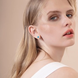 FANCIME Blue Topaz Heart Stud Earrings 14k Solid Yellow Gold Prong Cluster Stud Earrings December Birthstone Fine Jewelry Gifts for Her Mom Women