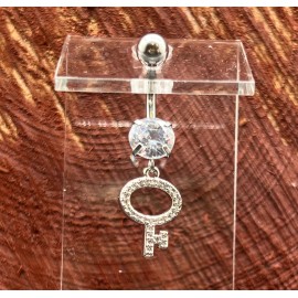 Dragonfly 14 Gage Key of Love Belly Button Ring Stainless Steel Cubic Zirconia