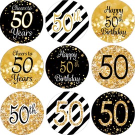 216 Pieces 50th Birthday Stickers Anniversary Labels Round Stickers for Gift Packaging Guest Gift Wedding Party Bag Celebration Party Decoration