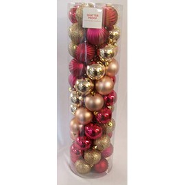 at home 55 Piece Shatterproof Christmas Tree Ball Ornaments Rose Gold Pink 2.36"