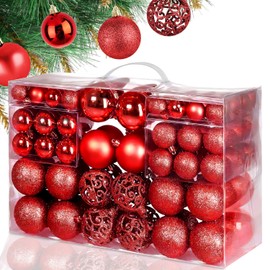 Favuit Christmas Ball Ornaments, 100 Pcs Christmas Baubles Christmas Tree Decorations Set Shatterproof Xmas Hanging Ball Baubles for Xmas Holiday Party Wedding Home Festival Decors(Red)