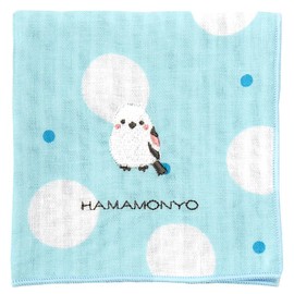 Hamamonyo Reversible Gauze Handkerchief, Double Polka Dots and Simahogus, blue