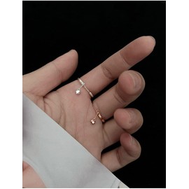 Simple Dangling Ball Stacking Rings Sterling Silver 925 for Women Girls Adjustable Minimalist Dangling Charm Threader Tassel Chain Promise Eternity Ring Finger Band Fashion Jewelry Gifts Rose Gold