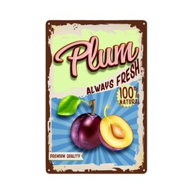 Vintage Plum Tin Sign - Fruit Metal sign - Retro Decorative Sign Wall Decor Home Decor