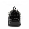 Spiked Studded Backpack, Black Patent Leather, Punk Rock Style, Front