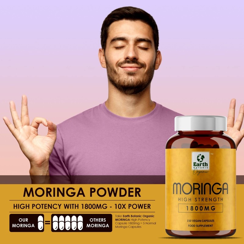 Earth BOTANIC Organic Moringa Capsules 1800mg-150 Moringa Leaves Powder Capsules