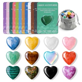 12 Heart Stones Lucky Charm, Colourful Crystals for Gifting