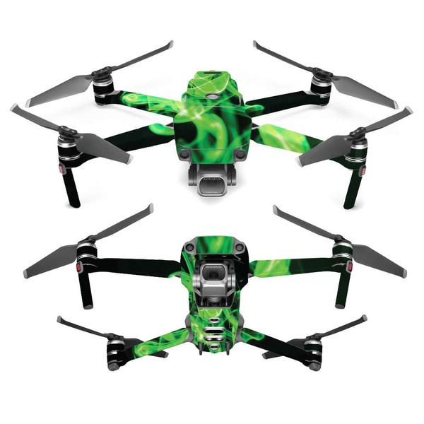 MightySkins Skin Compatible With DJI Mavic 2 Pro or Zoom - Green Flames | Protective, Durable, and Unique Vinyl Decal wrap cover | Easy To Apply, Remove, and Change Styles | Made in the USA