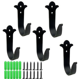 XUEBEI Wall Hooks Coat Hooks, Heavy Duty Rustic Metal Hanger for Towel, Key Holder, Scarves, Bags, Purses, Backpacks Home Decor (5 PCS Dlack)