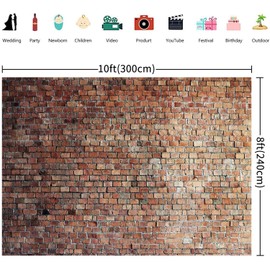 3 x 2.4 m Photo Background Brick Wall Vintage Red Brick Photography Background Baby Shower Children Adults Portrait Photo Shooting Birthday Party Decorations Banner Photo Studio Props