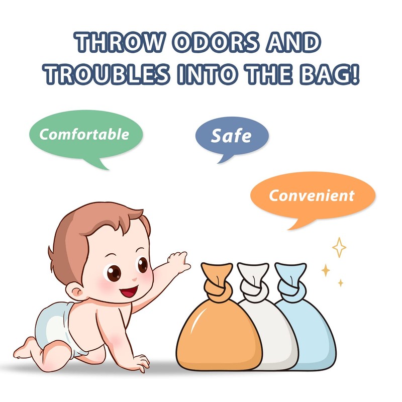 Deefre Odor Sealing Disposable Diaper Bags, 200 Count, White, Large