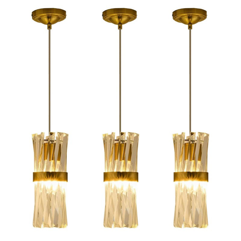 Ken & Ricky Pendant Lights Kitchen Island Gold 3 Pack,Crystal