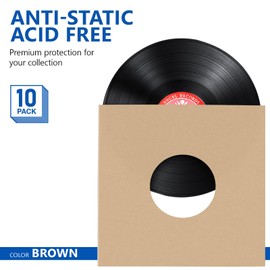 VKheroKV GU-YO Durable Thick Kraft Brown Covers Record LP Jackets Cardboard with Center Hole 10 Pack (10 inch) …