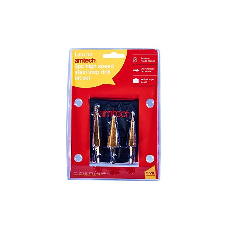 Amtech F0785 3 Piece high Speed Steel Step Drill Set