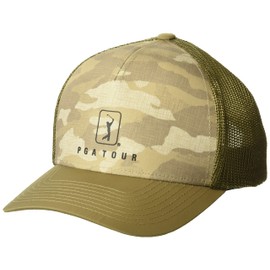 PGA TOUR Men's Camo Trucker Style Golf Hat, Coriander