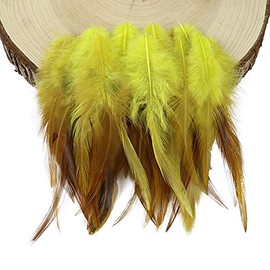 FEARAFTS Rooster Saddle Feathers for Crafts Decoration DIY Jewelry Making Dream Catcher Accessories Pack of 100 (Yellow)