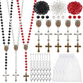 PH PandaHall 988pcs Wooden Bead Rosary Necklace Making Kit First Communion Prayer Making Set Round Wood Beads Cross Charms Pendants for Easter Baptism Favors Necklace Bracelet Earrings Making
