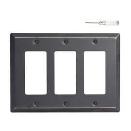 Mrayaki Wall Plate, Metal Duplex Outlet Covers, Light Switch Cover - Decorative Outlet Cover Plate Variety of 13 Styles: Decorator/Duplex/Toggle/Combo (3 Gang Decorator 1 Pack, Aged Bronze)