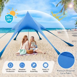 Tangkula Beach Canopy Tent, UPF50+ Beach Sun Shade with Sand Shovel, 6 Ground Pegs, 6 Sandbags, Supporting Pole, Carry Bag, Pop Up Beach Sun Shelter for Camping, Fishing, Trip
