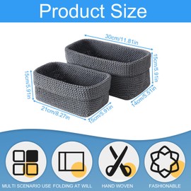 Pack of 2 Braided Storage Baskets, Crochet Baskets, Baskets, Braided Storage Basket Set for Living Room, Bathrooms, Offices, Kitchen, Towels, Cosmetics, Toys, Jewellery (Grey)