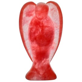 Rockcloud Healing Crystal Gemstone Carved Pocket Crystal Guardian Angel Figurines 3 inch, Cherry Quartz