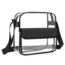 Clear Crossbody Messenger Shoulder Bag, Jonnick Clear Cross Body Stadium Approved Transparent Bag Gym Zippered Tote Bag