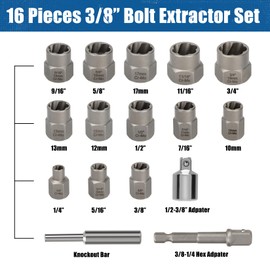 SHALL 29-Piece Bolt Screw Extractor Set - Case with 13-Piece Bolt Extractor, 5-Piece Drill Bit, 5-Piece Spiral Screw Extractor, 2-Piece Socket Adapter, 1-Piece Knockout Bar & 1-Piece Tap Wrench