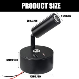 12 V LED Reading Lamp Motorhome, Rotating Bed Lamp Wall Lamp with USB A+C Connections, 12 V Lamp Caravan Touch Control 3 Colour Modes Stepless Dimmable for Boat Car Camper Van Yacht Interior Lighting