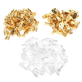 Crimp Terminal Kit, 50 Pairs 6.3mm Crimp Terminal Male and Female Wire Flat Connector Electrical Brass Insulated Wire Cable Flat Connector