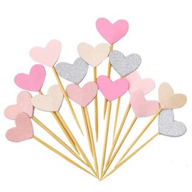 Decoración para cupcakes con forma de corazón con purpurina, 50 piezas de amor para el día de San Valentín, decoración de tartas para bodas, bodas, fiestas de cumpleaños, baby shower