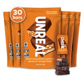 UNREAL Dark Chocolate Caramel Peanut Nougat Bars | 70% Organic Ingredients, Fair Trade, Non-GMO | No Corn Syrup, Sugar Alcohols, Soy | 6 Bags