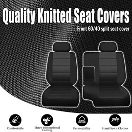 EDIETH Premium Knitted Front 60/40 Split Seat Covers for Toyota Tacoma 1995 1996 1997 1998 1999 2000 Protective & Stylish with Headrests and Console Cover Easy to Clean - Black