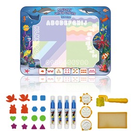 RAPOBRIX Magic Water Drawing Mat for Kid, 31.5” x 23.6” Large Reusable Water Doodle Mat, Mess-Free, Eco-Friendly Art Canvas with Full Set of Drawing Tools, Educational Toy for Ages 3+ (Ocean World)