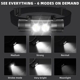 Amkulop Super Bright 1200 Lumen LED Rechargeable Headlamp with Rotatable Hidden Type-C Port,Waterproof Head Light with 3200mAh Battery,180° Adjustable Head lamp with 6 Modes for Camping Hiking Fishing