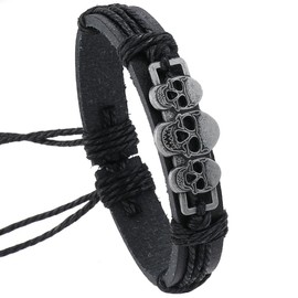 FineryGal Sugar Skull for Dia de los Muertos Mexican Leather Bracelets Stackable Layered Bracelets Stacks for Women Men