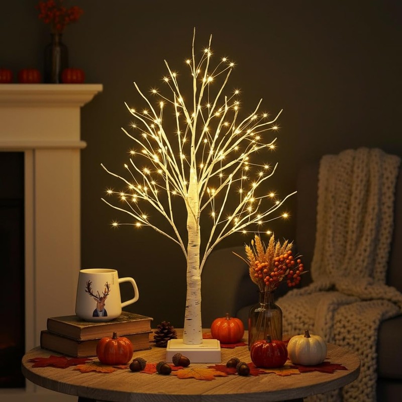 NXUEBDU 2ft Lighted Birch Tree with 144 Warm White LEDs