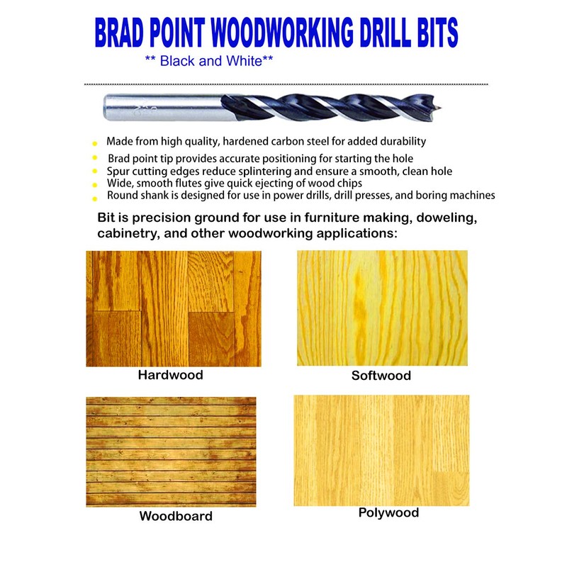 Wood Brad Point Drill Bit Set 3/8 in. 10Pcs Spur