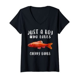 Womens Just A Boy Who Loves Cherry Barb Fish Lover V-Neck T-Shirt