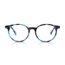 eyebobs - Case Closed | Premium Reading Glasses for Men and Women | Round Frame for Average Faces, Sky Blue Tortoise, 2.00