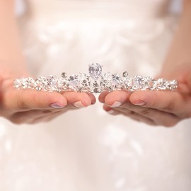 JWICOS Silver Crystal Queen Tiara and Crown for Women and Girls Fairytale Rhinestones Wedding Hair Accessories for Brides