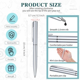 Teling 72 Pcs Small Ballpoint Pen Mini Pens Bulk 4 Inch Short Small Pens Tiny Pen Ink Ballpoint Pens for Notebook Pockets Signature Notepads School Office (Silver,Classic Style)